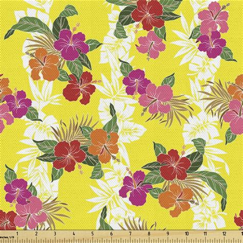 Hibiscus Fabric By The Yard Exotic Blooms In Vibrant Tones Hawaiian