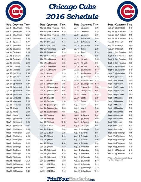 Chicago Cubs Printable Schedule Customize And Print
