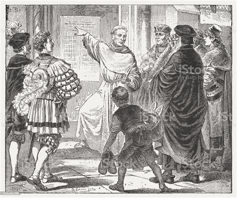 Martin Luther With His 95 Theses In Wittenberg 1517 Stock Illustration