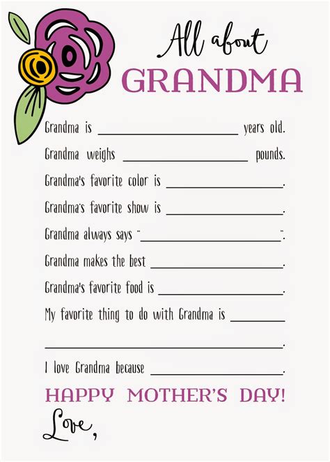 All About Grandma Printable