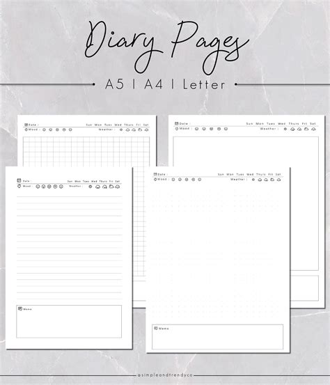 Printable Diary Pages Travel Journal Us Letter Size Writing Etsy