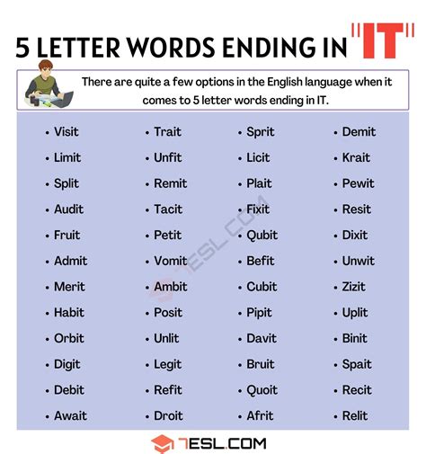 45 Useful Examples Of 5 Letter Words Ending In It • 7esl