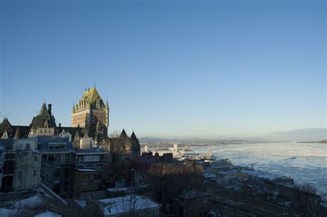 Quebec City Chateau Du Frontenac Above The St Lawrence River In Winter Quebec City