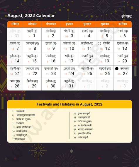 Kalnirnay Calendar 2021 August