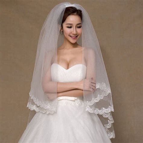 2 Tier Bridal Veil Beautiful Ivory Cathedral Short Wedding Veils Lace