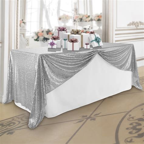 Lanns Linens 60 X 126 Silver Sequin Tablecloth Sparkly Rectangle