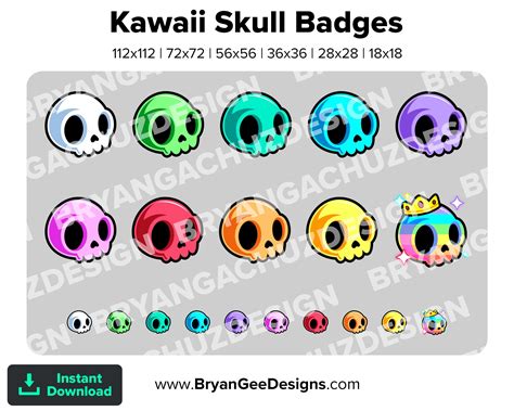 Colorful Cute Chibi Kawaii Skull Subscriber Loyalty Bit Badges