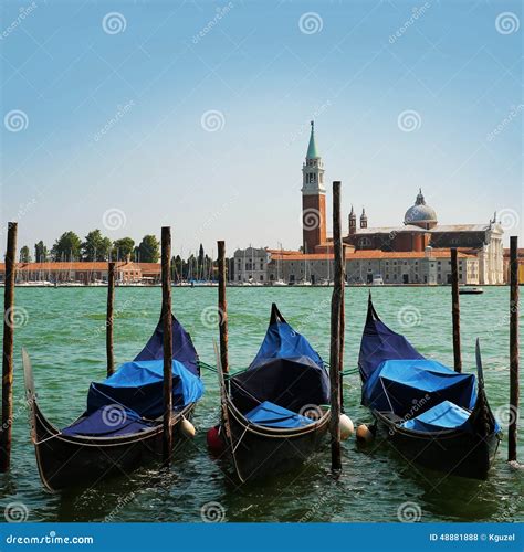 Gondolas Moored By Saint Mark Square Venice Italy Stock Photo Image