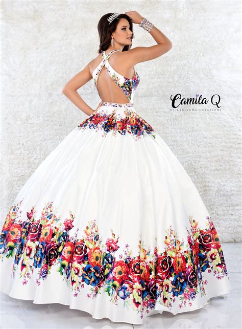 High Neck Floral Print Quinceanera Dress By Camila Q Q17041 In 2021 Mexican Quinceanera