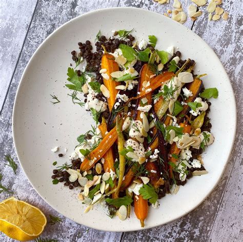 Honey Roasted Carrot And Lentil Salad With Tahini Dressing