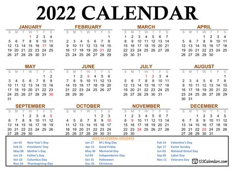 Check out this printable yearly calendar. Year 2022 Calendar Templates | 123Calendars.com