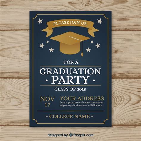 Elegant Graduation Invitation Template Flat Design Vector Free Download