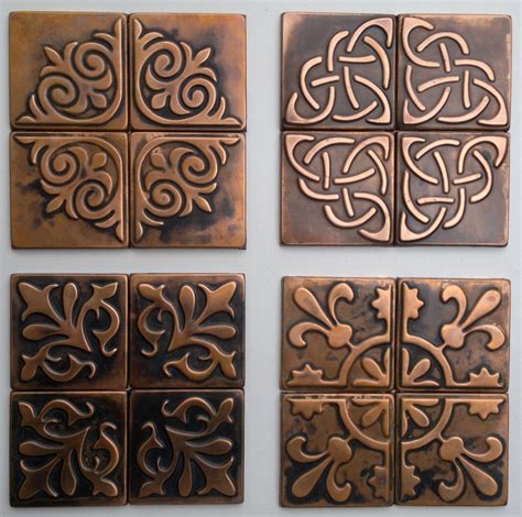 Copper Kitchen Backsplash Set Of 4 Tiles Rustic Modern Etsy Copper