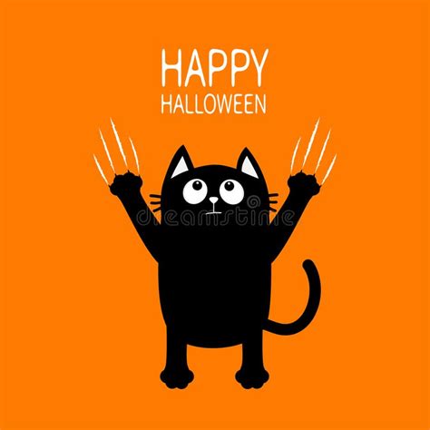 Happy Halloween Black Cat Claw Scratch Glass Kitten Standing Cute