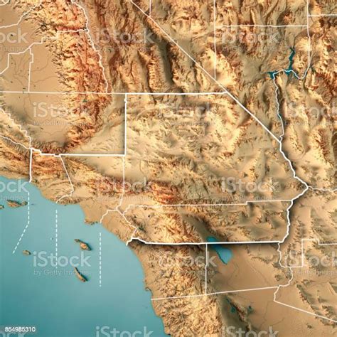 Greater Los Angeles Area Usa 3d Render Topographic Map Border Stock