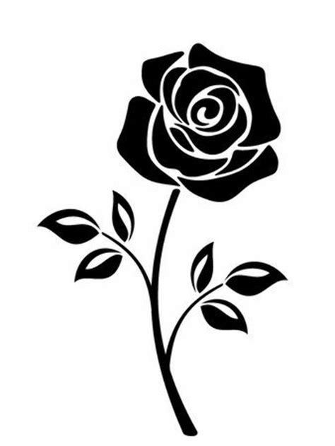 Black And White Rose Flower With Leaves And Stem Vector Illustration Images