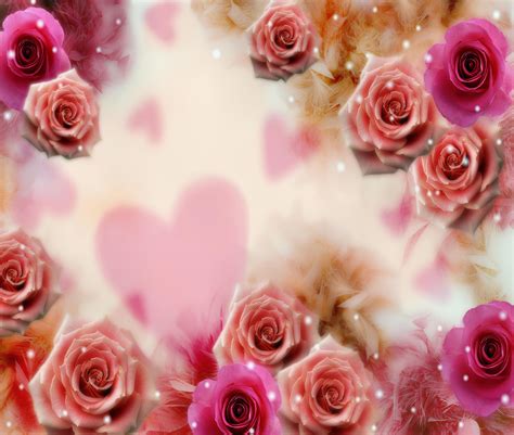 Paperbackground Flower Art Hearts And Roses Pink Roses