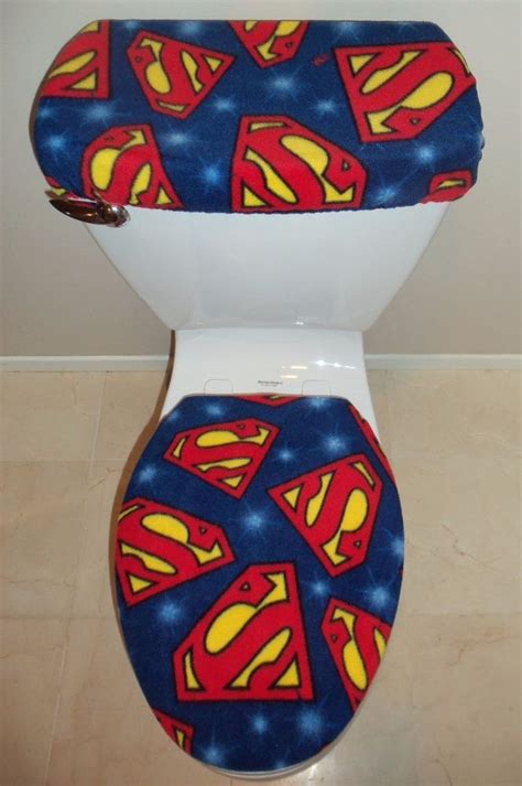 Superman Logo Fleece Fabric Toilet Seat Cover Set Bathroom Accessories
