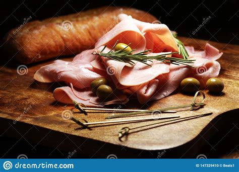 Sliced Ham On Wooden Background Fresh Prosciutto Cotto Pork Ham