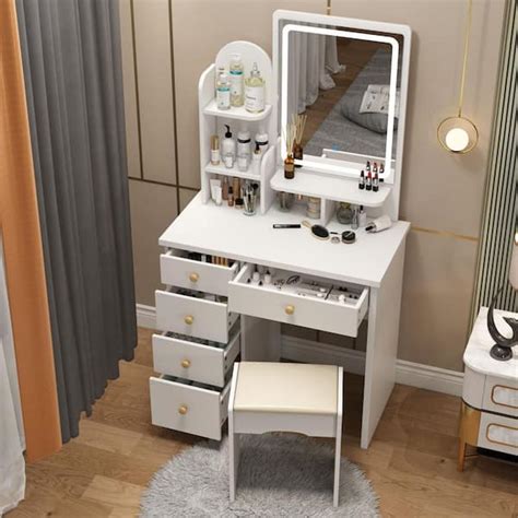 Fufuandgaga 5 Drawers White Makeup Vanity Sets Dressing Table Sets With