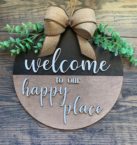 Welcome To Our Happy Place Trendy Sign 3d Letters Round Etsy