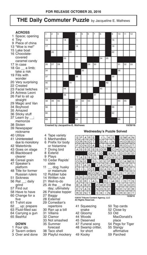 Daily Commuter Crossword Puzzle By Jacqueline Mathews Printable Get