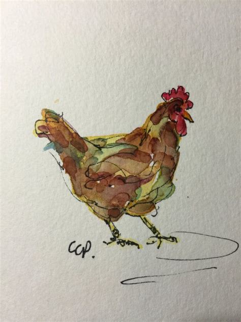 Chicken Watercolor Card Hand Painted Watercolor Card Etsy Hand Of