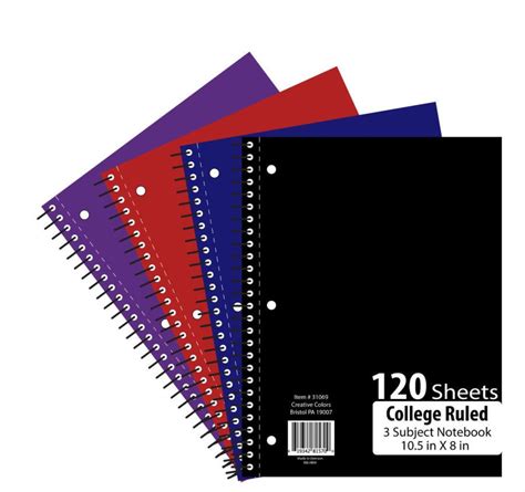 72 Of 3 Subject 120 Sheet Notebook College Ruled Distributor