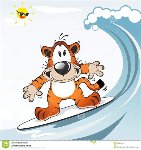 Funny Tiger Animal Playing Surf Stock Vector Illustration Of Tiger