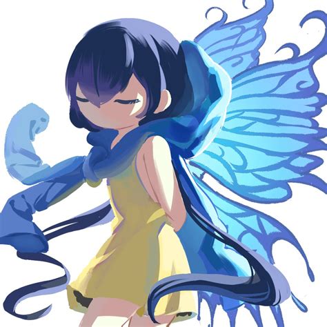 Hudiemon Mishima Erika Digimon 1girl Blue Hair Long Hair Solo Wings Image View