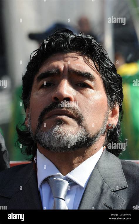 Argentinas Coach Diego Armando Maradona At The Bench Prior To The 2010