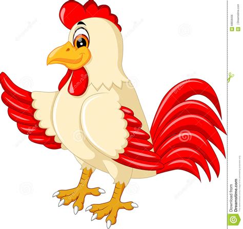 Cute Rooster Cartoon Presenting Stock Vector Illustration Of Leaning