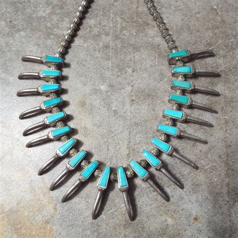 Turquoise Bear Claw Navajo Silver Necklace Old Pawn Native Etsy