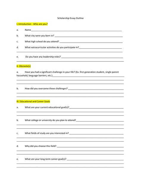 Scholarship Essay Outline Templates At