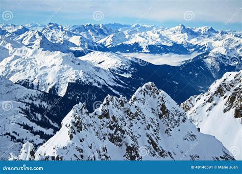 Snowy Peaks Panorama Stock Image Image Of Mountains 48146591