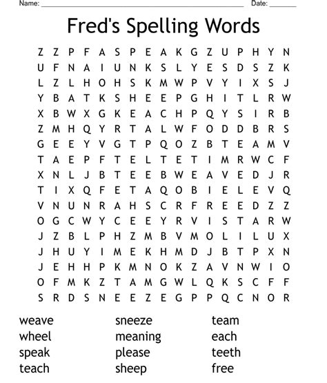 Freds Spelling Words Word Search Wordmint