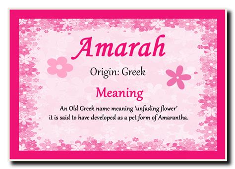 Amarah Personalised Name Meaning Coaster The Card Zoo