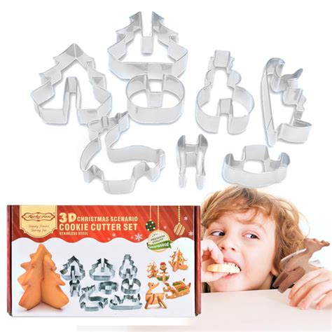 Tohuu Christmas Cookie Cutters 8 Piece 3d Holiday Cookies Molds Winter