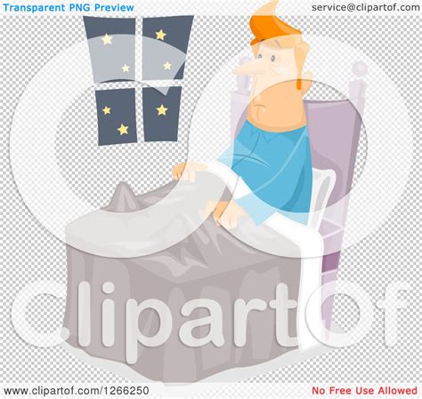 Clipart Of A Red Haired White Man Sitting Up In Bed Sleepless With