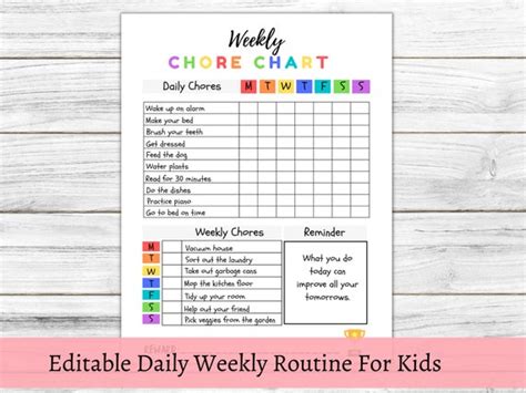 Daily Routine Chart Chore Chart For Kids Editable Daily Etsy Canada