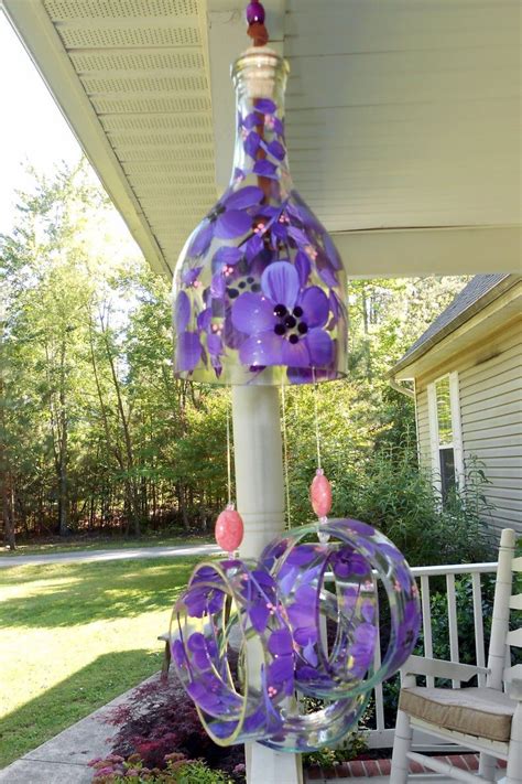 Wind Chimes Made From Wine Bottles Wine Chime Recycled Etsy Wine