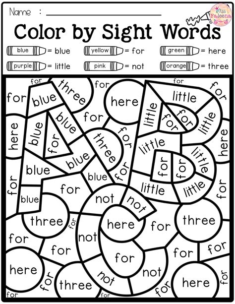 Back To School Color By Code Sight Words Pre Primer Kindergarten