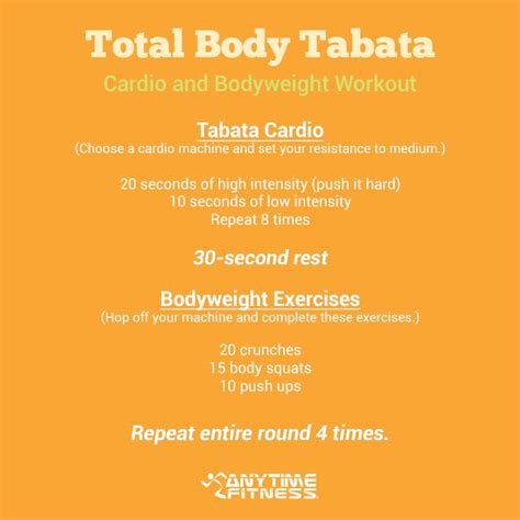 Total Body Tabata Cardio Bodyweight Workout Tabata Workouts