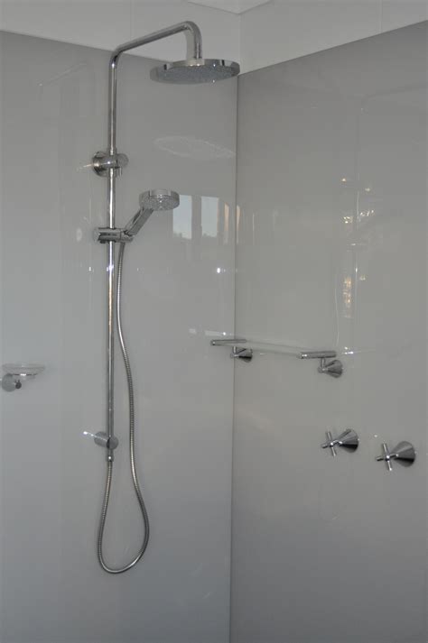 Acrylic Shower Splashback Walls Painted In A Soft Grey Colour
