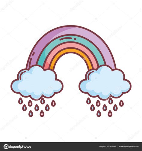 Lluvia Nublada De Arco Iris Cae Dibujos Animados — Vector
