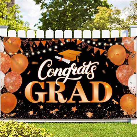 Buy Big Congrats Grad Banner 72x44 Inch Orange And Black Graduation