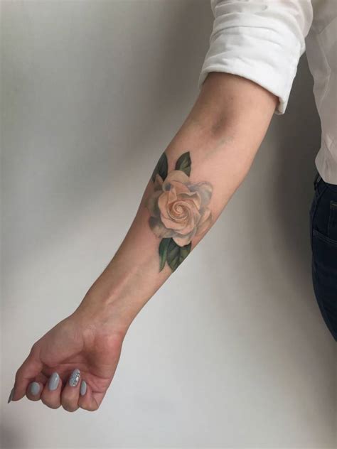 White Rose Tattoo On The Inner Forearm