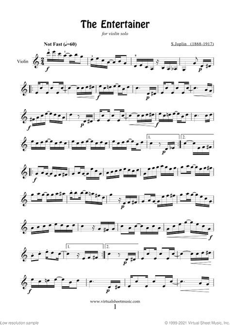 Free The Entertainer Sheet Music For Violin Solo High Quality