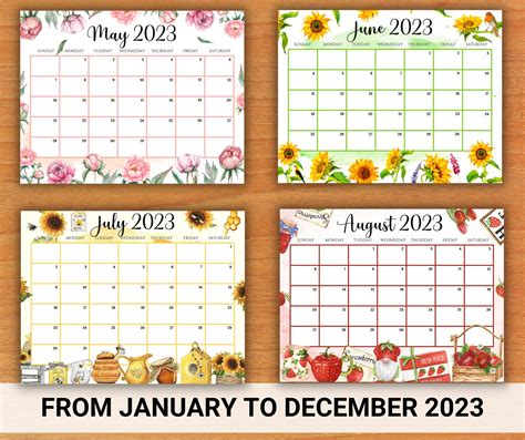 Editable Watercolor Calendar 2023 Bundle Cute Printable Etsy Finland