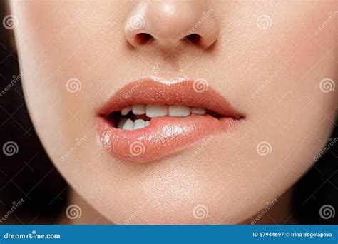 Perfect Lips Girl Mouth Close Up Beauty Young Woman Smile Stock Image